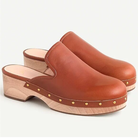 J. Crew Leather Clogs size 8.5 in Warm Sepia Brown - Picture 1 of 6
